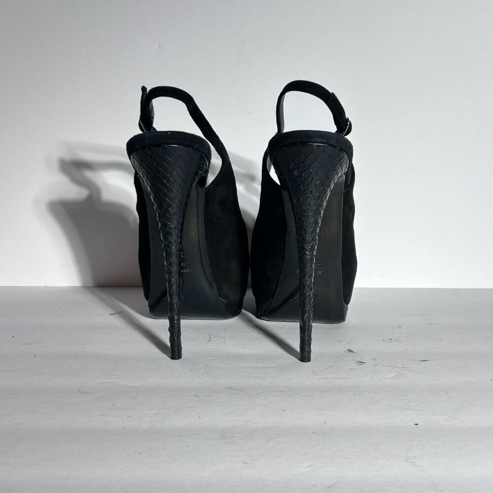 Giuseppe Zanotti Blk Suede Snakeskin High Heel Peeptoe Slingback Pump Sz 8.5 - Picture 6 of 15